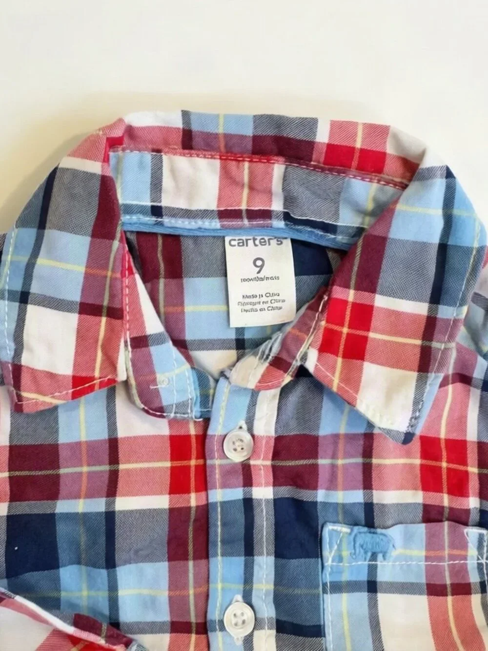 Carter's Baby Red Blue Plaid Button Down Shirt 9M